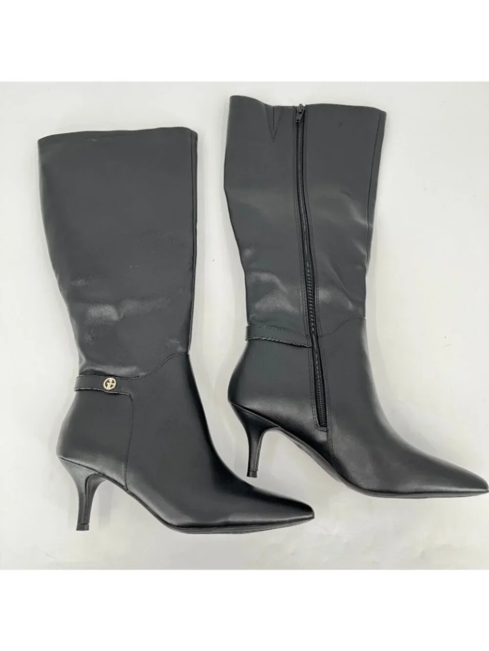 Giani Bernini Crueella Knee High Boots Black Size 9.5 M Faux Leather Kitten Heel